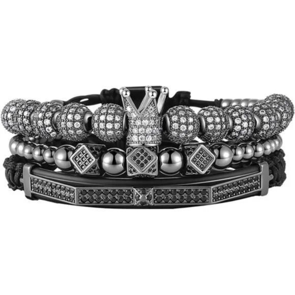Imperial Crown King Mens Bracelet Pave CZ Gold Bracelets for Men Luxury Charm - Picture 1 of 6